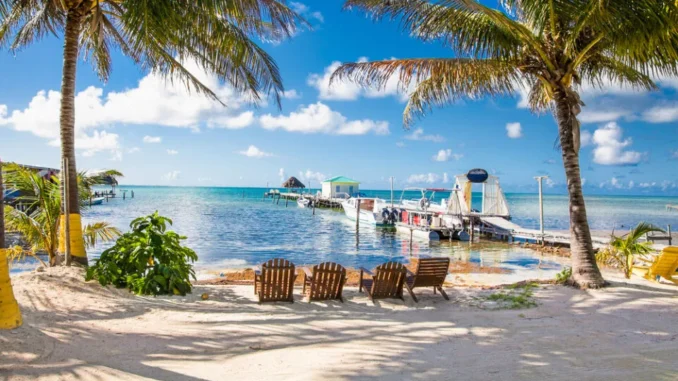 Golden sunset over dock in San Pedro Belize – best island in Central and South America